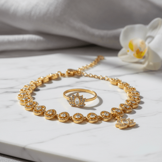 Gold plated anklet and toe ring combo set