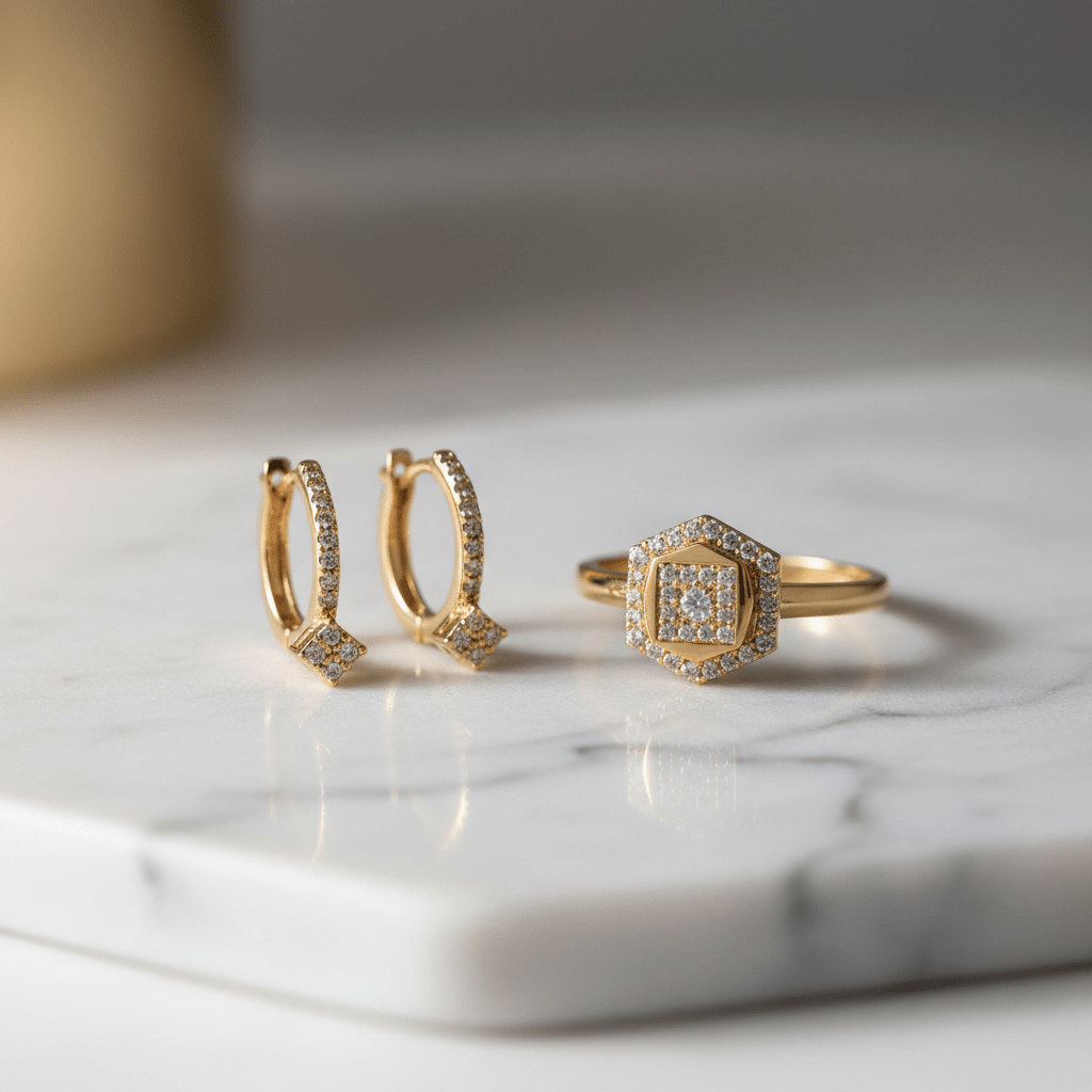 Gold plated earrings and ring combo set